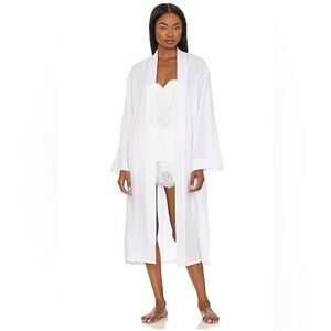 NWT Eberjey Linen Long Robe White $198 Size Small